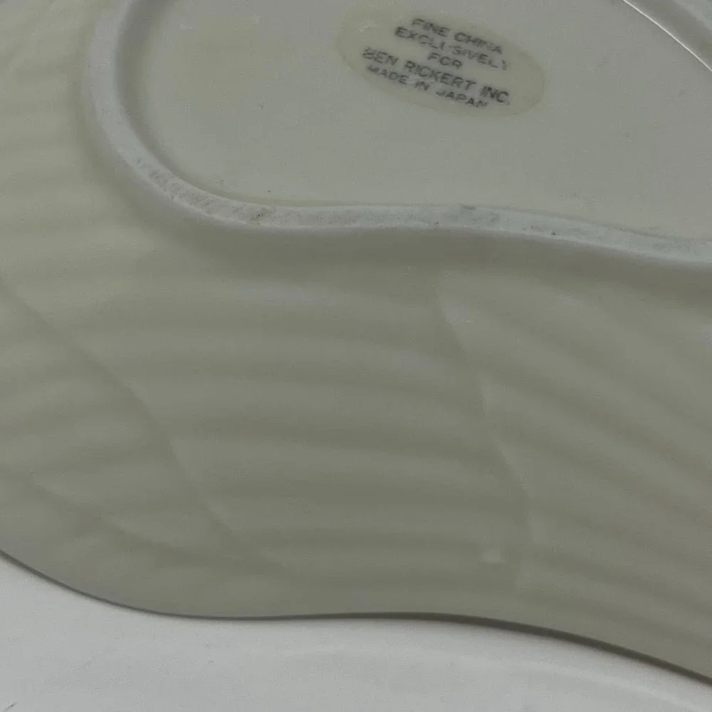 Vintage Ben Rickert Inc Fine China Curved Trinket Dish Ivory Gold Trim Japan MCM